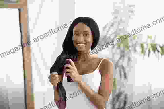 A Black Woman Applying A Hair Treatment To Her Hair, Focused And Serene. Black Girlz And Their Black Hair