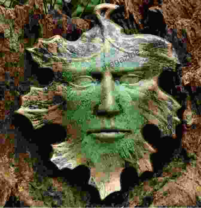 A Close Up Of The Green Man's Face, Adorned With Intricate Patterns Of Leaves And Flowers, Symbolizing The Interconnectedness Of All Living Things The Soul Of The Green Man