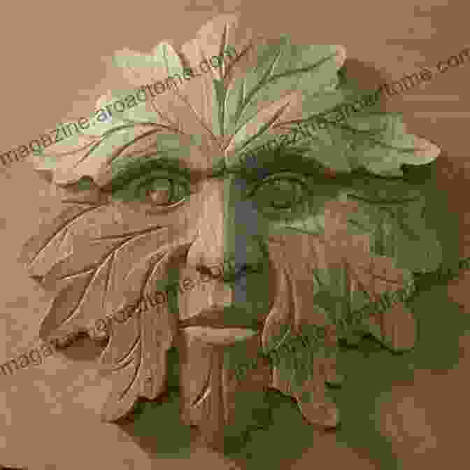 An Intricate Carving Of The Green Man's Face Adorning The Trunk Of An Ancient Tree, Symbolizing The Harmonious Connection Between Nature And Humanity The Soul Of The Green Man