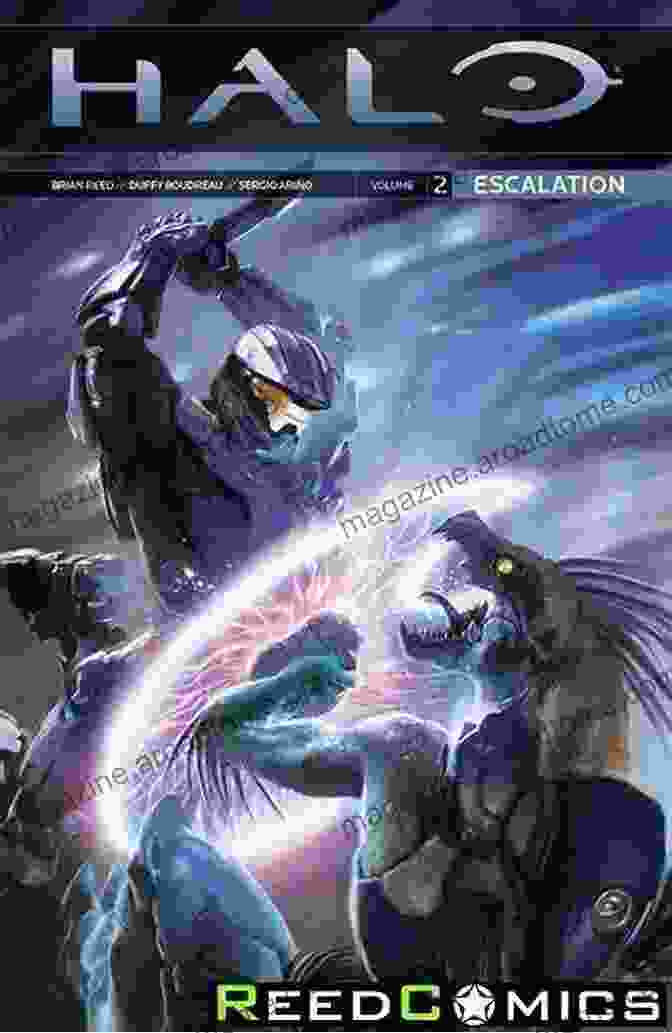 Halo Escalation Volume Graphic Novel Cover, Showcasing Master Chief And Arbiter Against A Backdrop Of A Sprawling Cityscape And A Hovering Guardian Halo: Escalation Volume 4